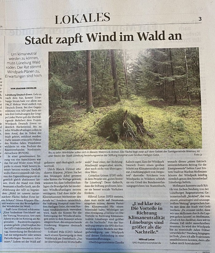 Stadt zapft Wind im Wald an